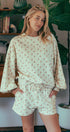 Urban Daizy Floral Balloon Sleeve Sweatshirt and Shorts Set Creamy-Beige Lounge Set - Women's (UDZ-AC-00210)