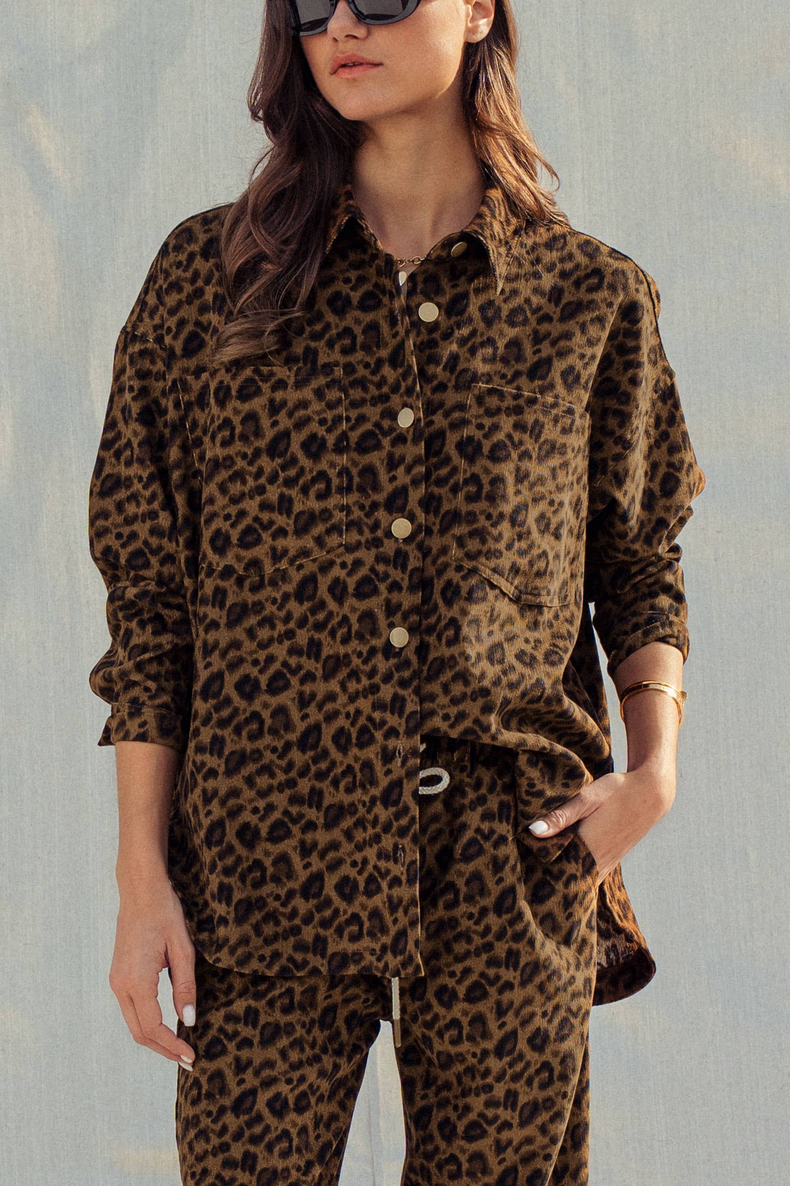 Urban Daizy Leopard Print Set–Oversized Button-Up Shirt & Relaxed Pants Leopard Lounge Set - Women's (UDZ-AC-00201) – alternate view 7