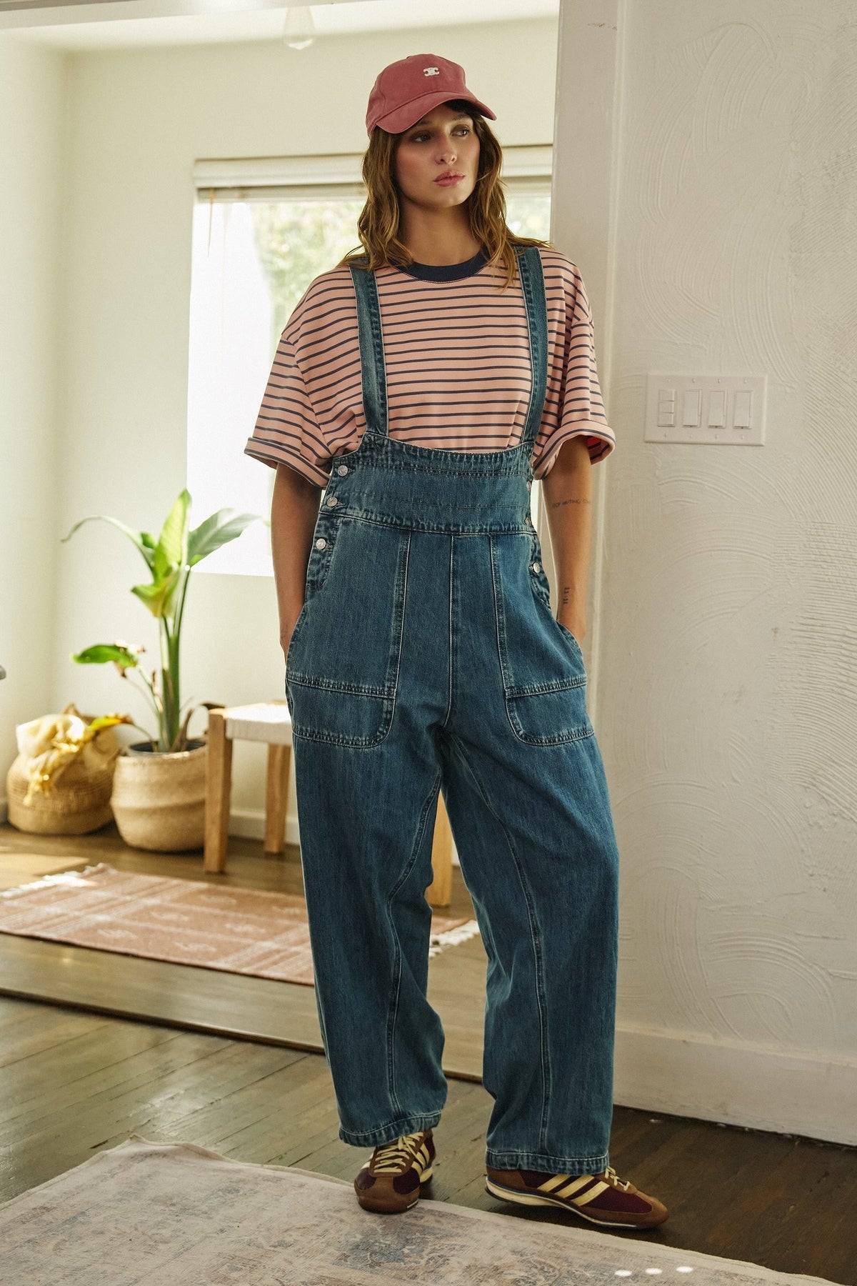 Wide Leg Denim Overalls with Utility Pockets in DENIM - Women's Jumpsuits | Urban Daizy