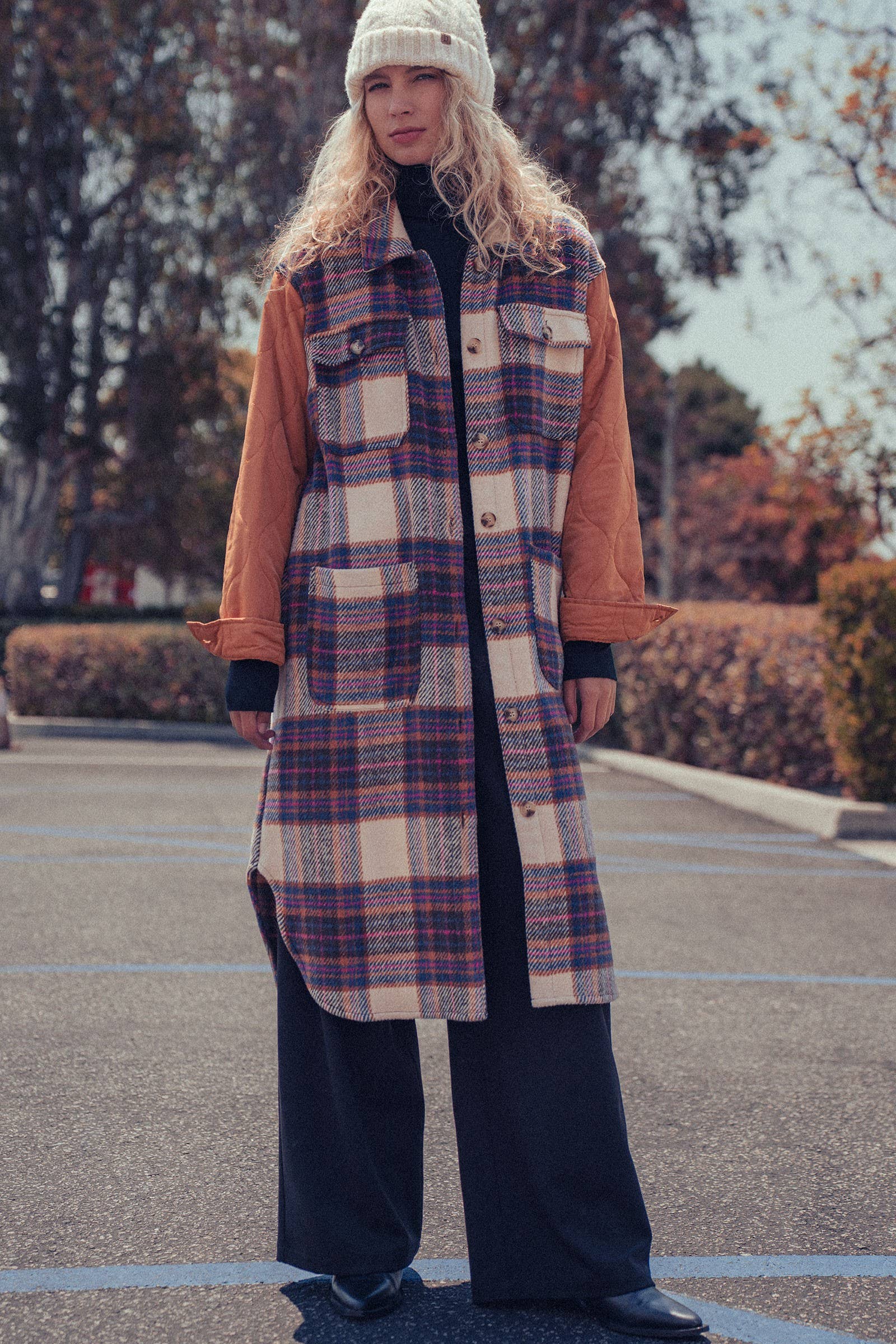 Plaid Patchwork Longline Coat