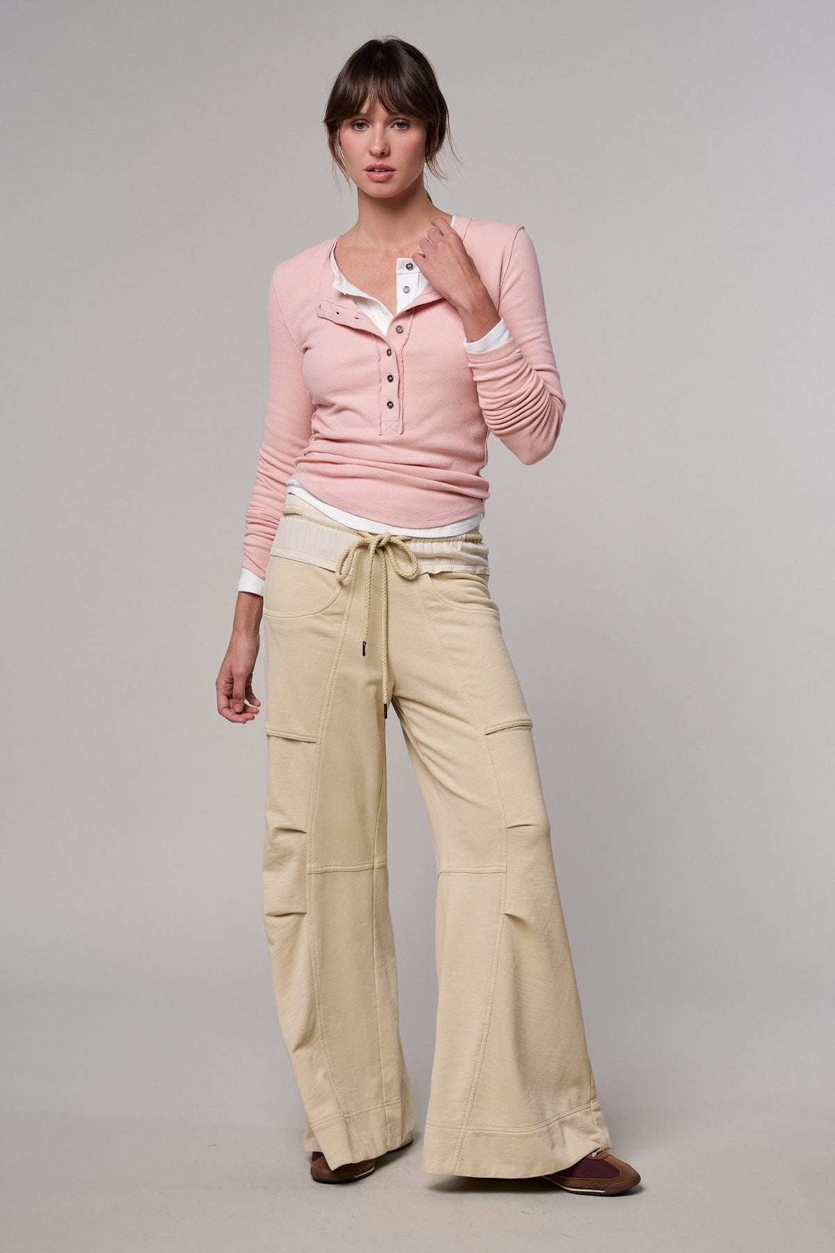 Drawstring Wide Lounge Pants in CREAM - Women's Casual Pants | Urban Daizy