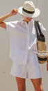 Coastal Ease Linen Short Sleeve Shirt in WHITE - Women's Tops | Urban Daizy