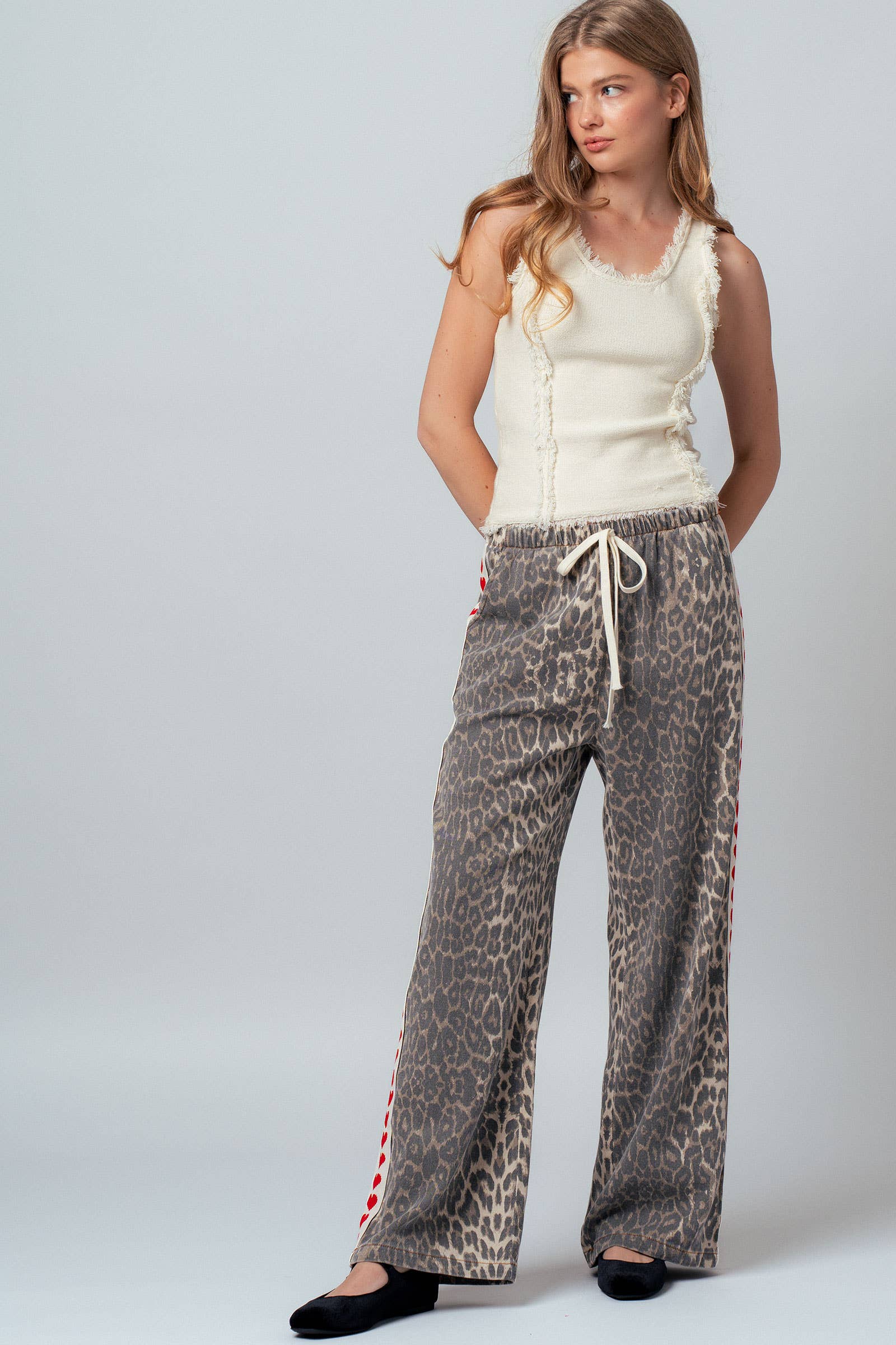 Leopard Print Heart Side Stripe Lounge Pants