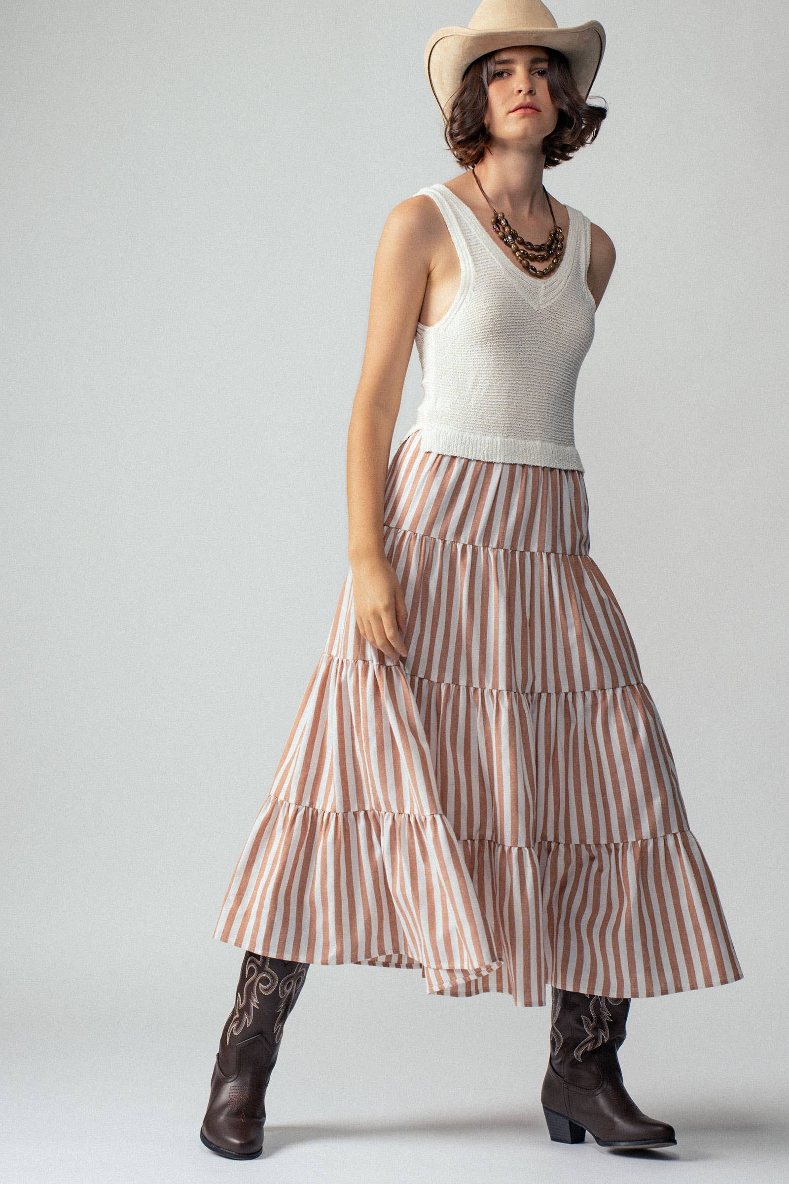 Urban Daizy Ribbed Bodice Striped Tiered Spring Maxi Dress Blue Dress - Women's (UDZ-DR-00178) – alternate view 10