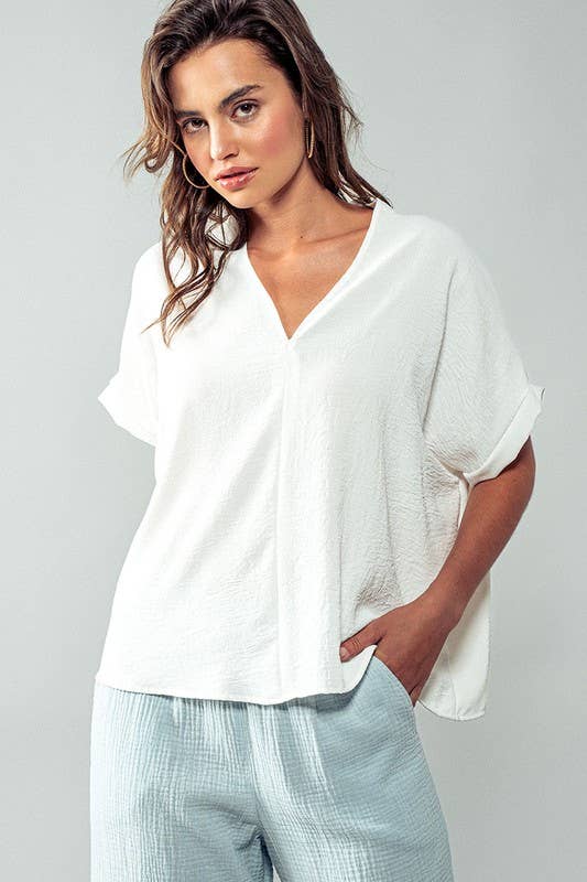 Urban Daizy Breezy Airflow V-Neck Top-FW Ivory Blouse - Women's (UDZ-TP-00270) – alternate view 13