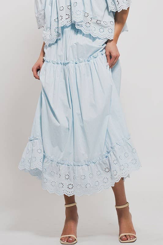 Urban Daizy Laced Eyelet Tiered Midi Skirt Lt-Blue Skirt - Women's (UDZ-SK-00108) – alternate view 4