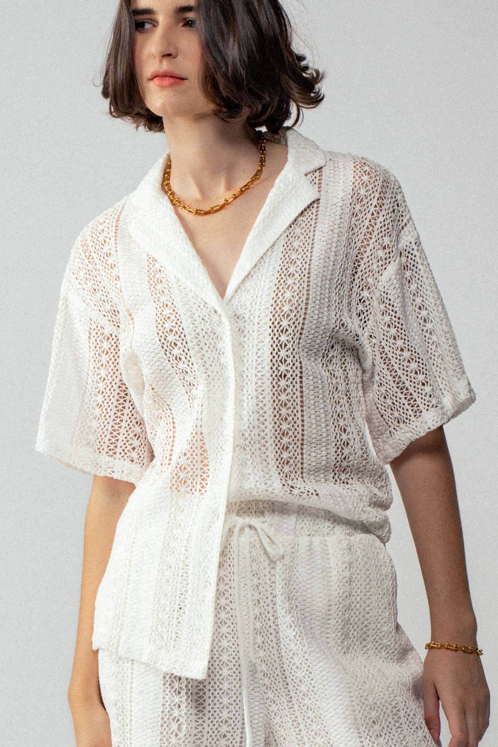 Urban Daizy Open Knit Button-Down Oversized Shirt Black Button Down Shirt - Women's (UDZ-TP-00111) – alternate view 4