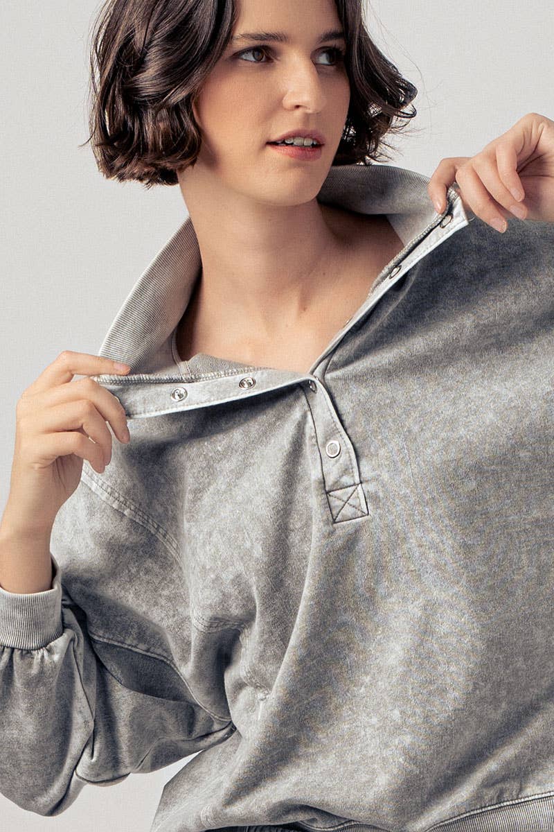 Vintage Wash Snap-Front Sweatshirt