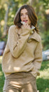 Wool Blend Half Zip Sweater with Double Collar in CAMEL - Women's Sweaters | Urban Daizy