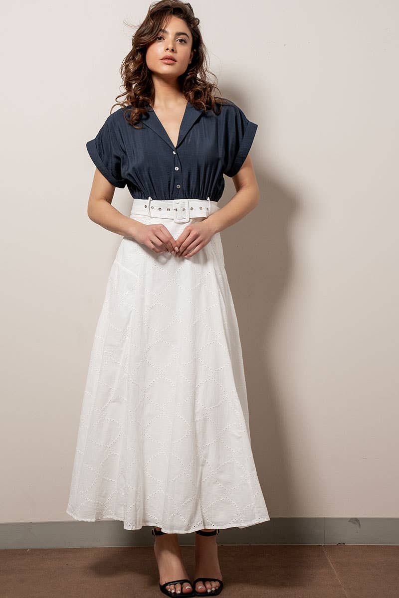 Urban Daizy High-Waisted Belted Cut-Out Print Maxi Dress NAVY Dress - Women's (TNDR1470-NAVY) – alternate view