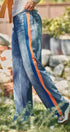 Wide Leg Faux Denim Print French Terry Track Pants with Side in ORANGE BLUE - Women's Casual Pants | Urban Daizy