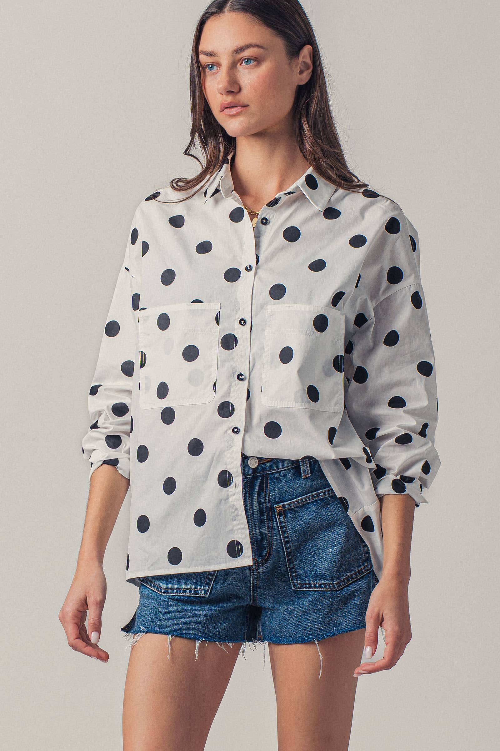 Relaxed Polka Dot  Button-Down Shirt