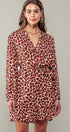 Urban Daizy Giraffe Print Long Sleeve V Neck Belted Mini Western Dress Rust Dress - Women's (UDZ-DR-00066) – alternate view 3