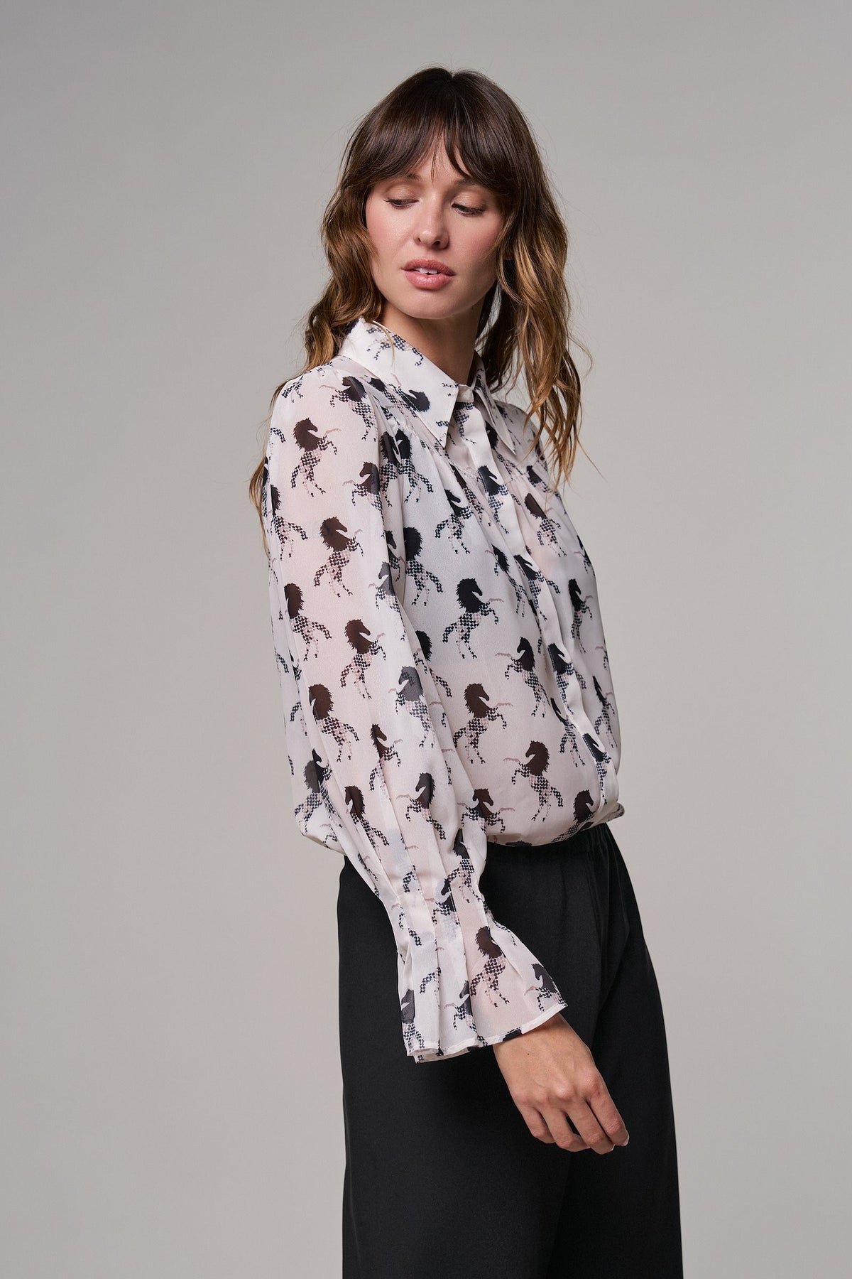 Midnight Stallion Blouse in IVORY BLACK - Women's Shirts & Blouses | Urban Daizy