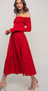 Urban Daizy Elegant Off Shoulder Ruched Long Sleeve Spring Midi Dress Red Dress - Women's (UDZ-DR-00366) – alternate view 4
