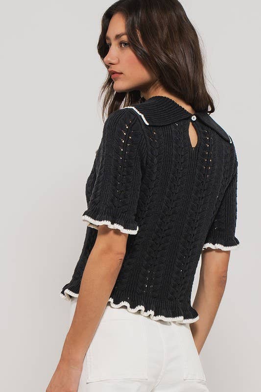 Urban Daizy Crochet Knit Ruffled Top Black Knit Top - Women's (UDZ-TP-00721) – alternate view 22