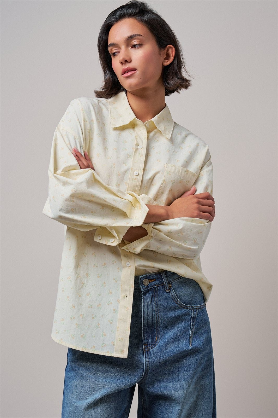 Soft Meadow Button-Down Shirt in CREAM - Women's Shirts & Blouses | Urban Daizy