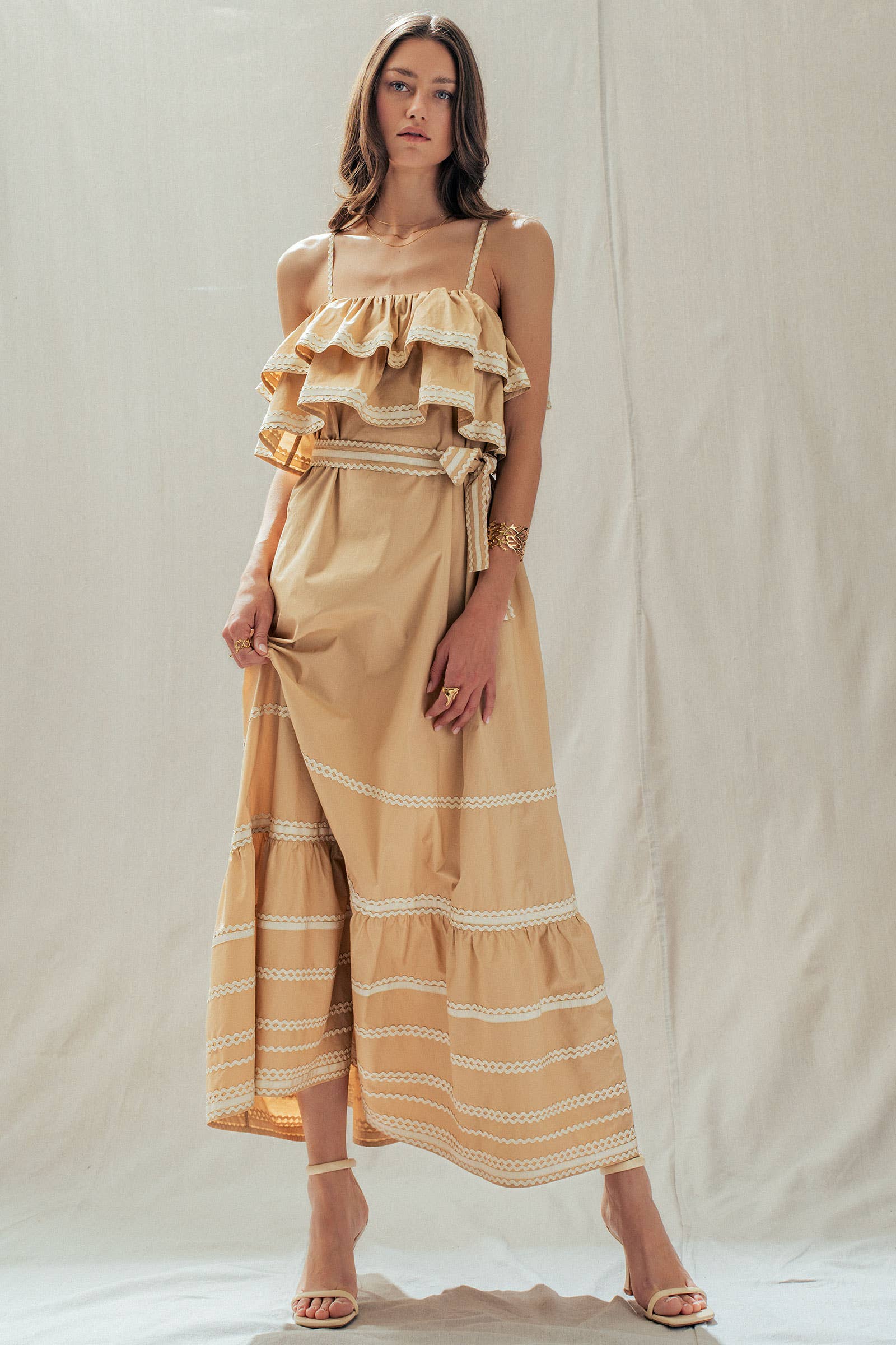 Urban Daizy Rickrack Trim Tiered Ruffle Cotton Maxi Dress Black Dress - Women's (UDDR0346) – alternate view 3