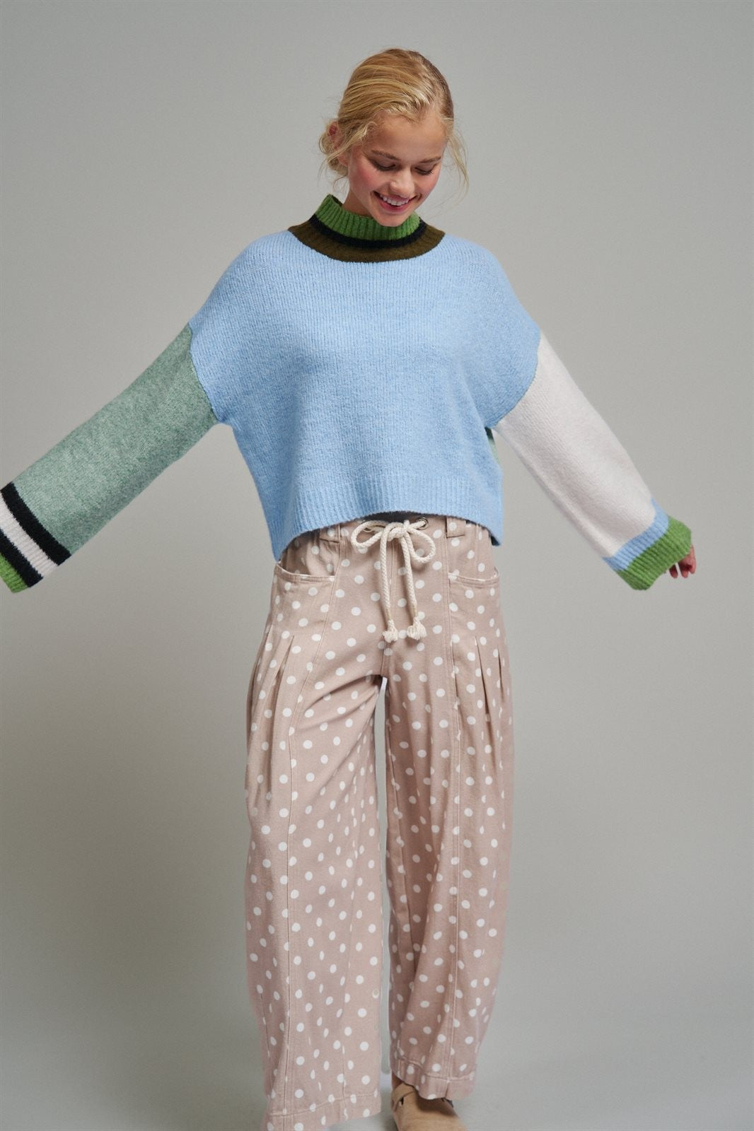 Paneled Hues Knit Sweater in BLUE SAGE - Women's Sweaters | Urban Daizy