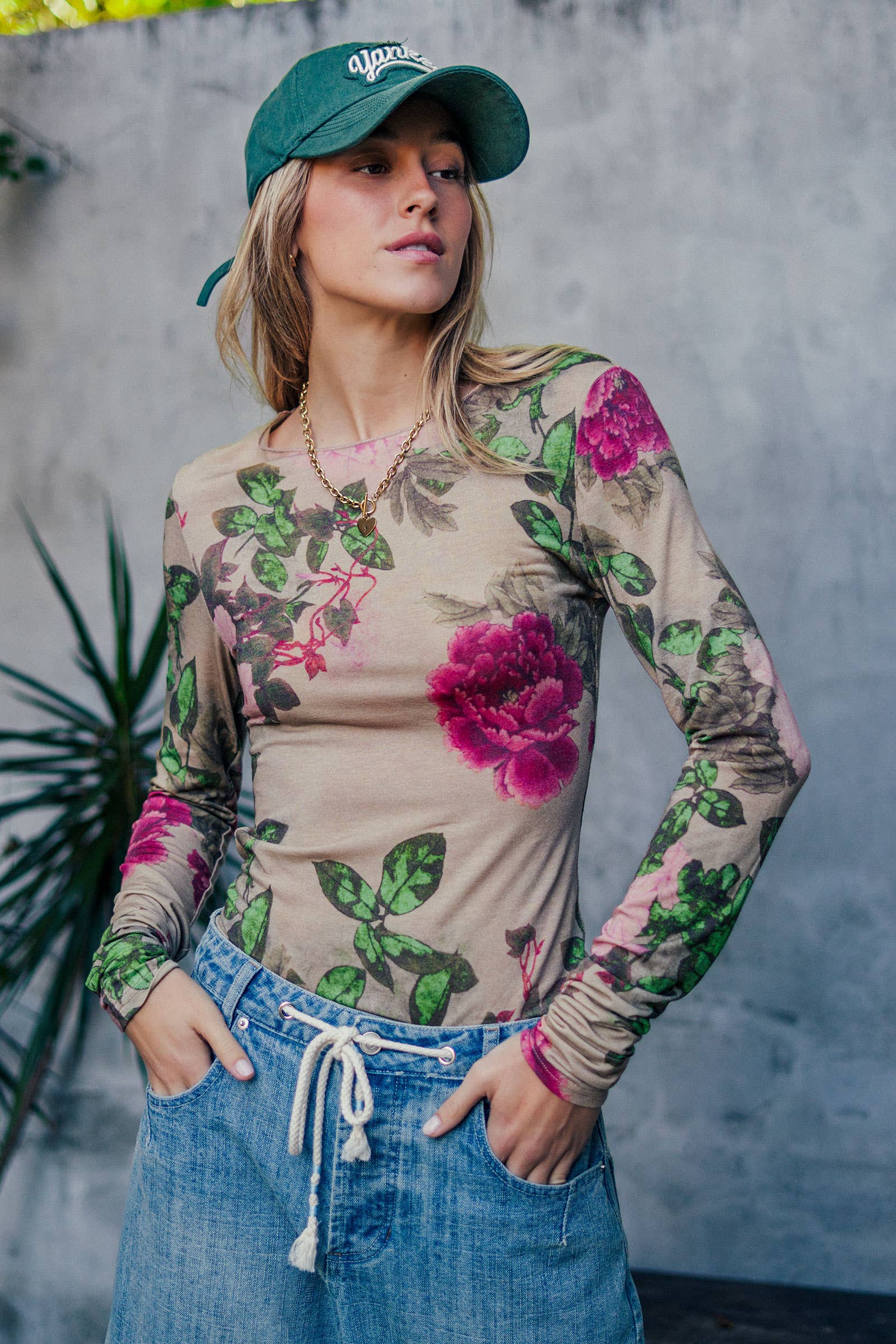 Urban Daizy Vintage Floral Long Sleeve Top Tencel Wool Blend Teal-Multi Knit Top - Women's (UDZ-TP-01043) – alternate view 9