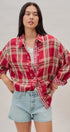 Oversized Plaid Cotton Button-Down Shirt in RED - Women's Shirts & Blouses | Urban Daizy