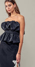 Urban Daizy Strapless Ruffle Smocked Waist Silky Peplum Top Black Blouse - Women's (UDZ-TP-00566) – alternate view 6