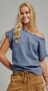 Grommet Trim Washed Cotton Boat Neck Top in VINTAGE NAVY - Women's T-Shirts & Polos | Urban Daizy