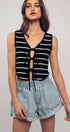 Urban Daizy Striped Tie-Front Cropped Knit Top Black White Knit Top - Women's (UDZ-TP-00750) – alternate view 24