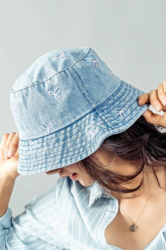 Urban Daizy Embroidered Mini Bow Coquette Denim Bucket Hat Black Bucket Hat - Women's (UDZ-AC-00114) – alternate view 5