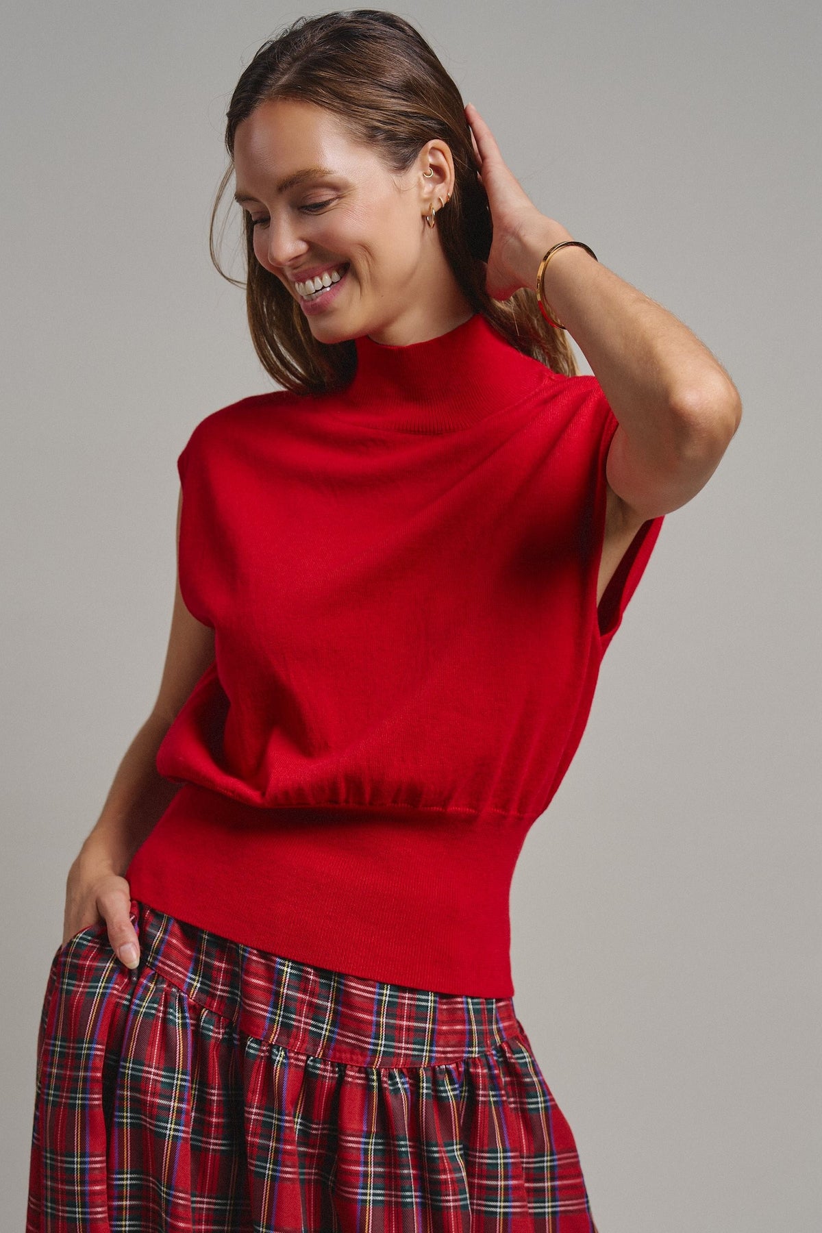 Uptown Mockneck Blouson Top in RED - Women's Sweaters | Urban Daizy