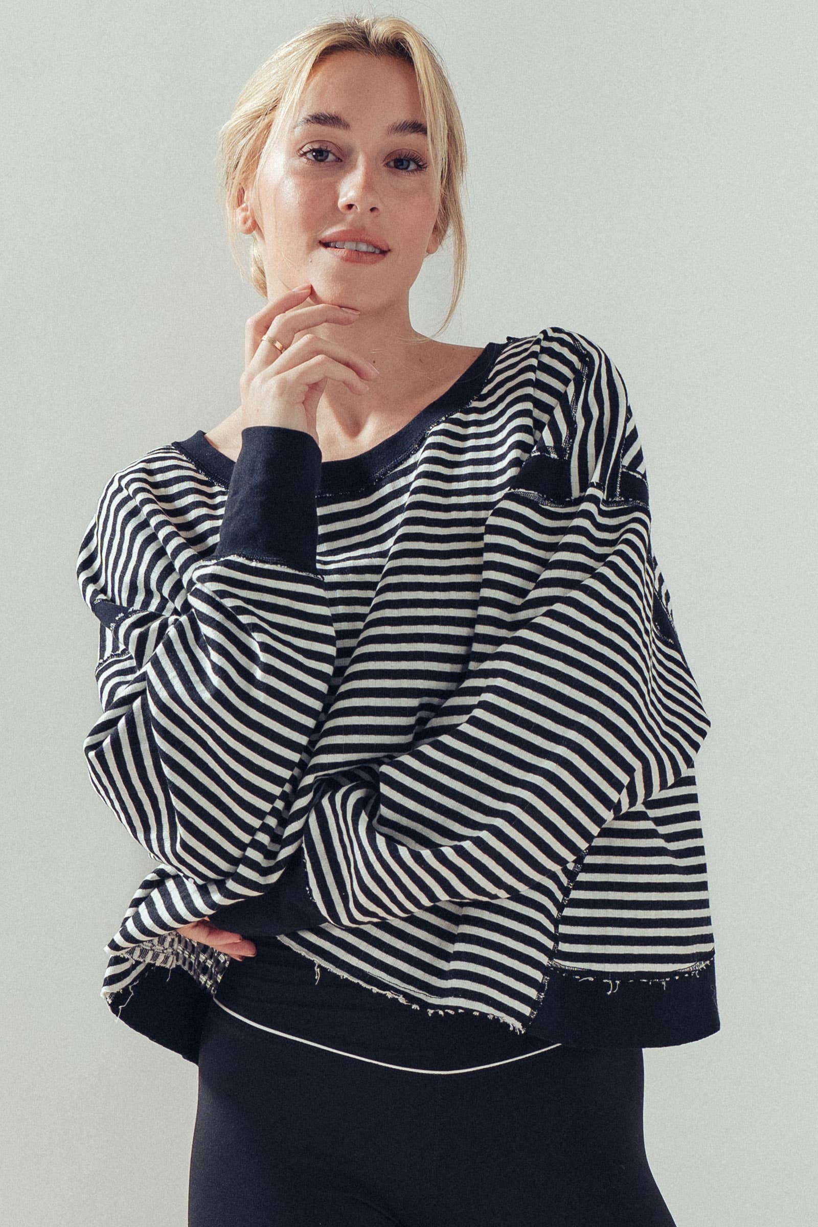 Reversible Textured Check Long Sleeve Pullover