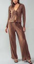 Urban Daizy Shimmer Pleated Wide Leg Elastic Waist Pants Brown Pants - Women's (UDZ-PT-00231) – alternate view 6