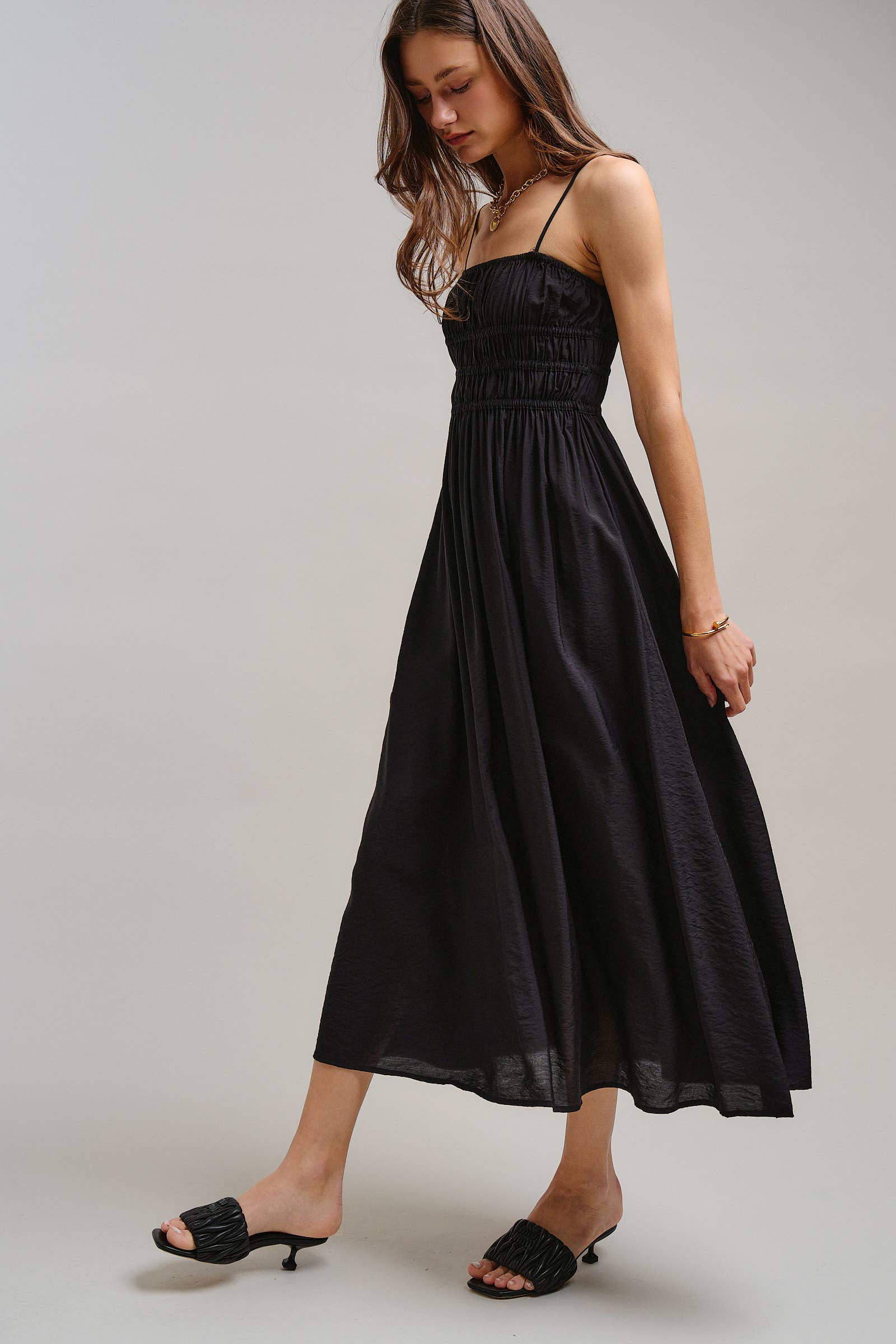 Urban Daizy Smocked Bodice Midi Dress Black Dress - Women's (TNDR1639-Black) – alternate view 11