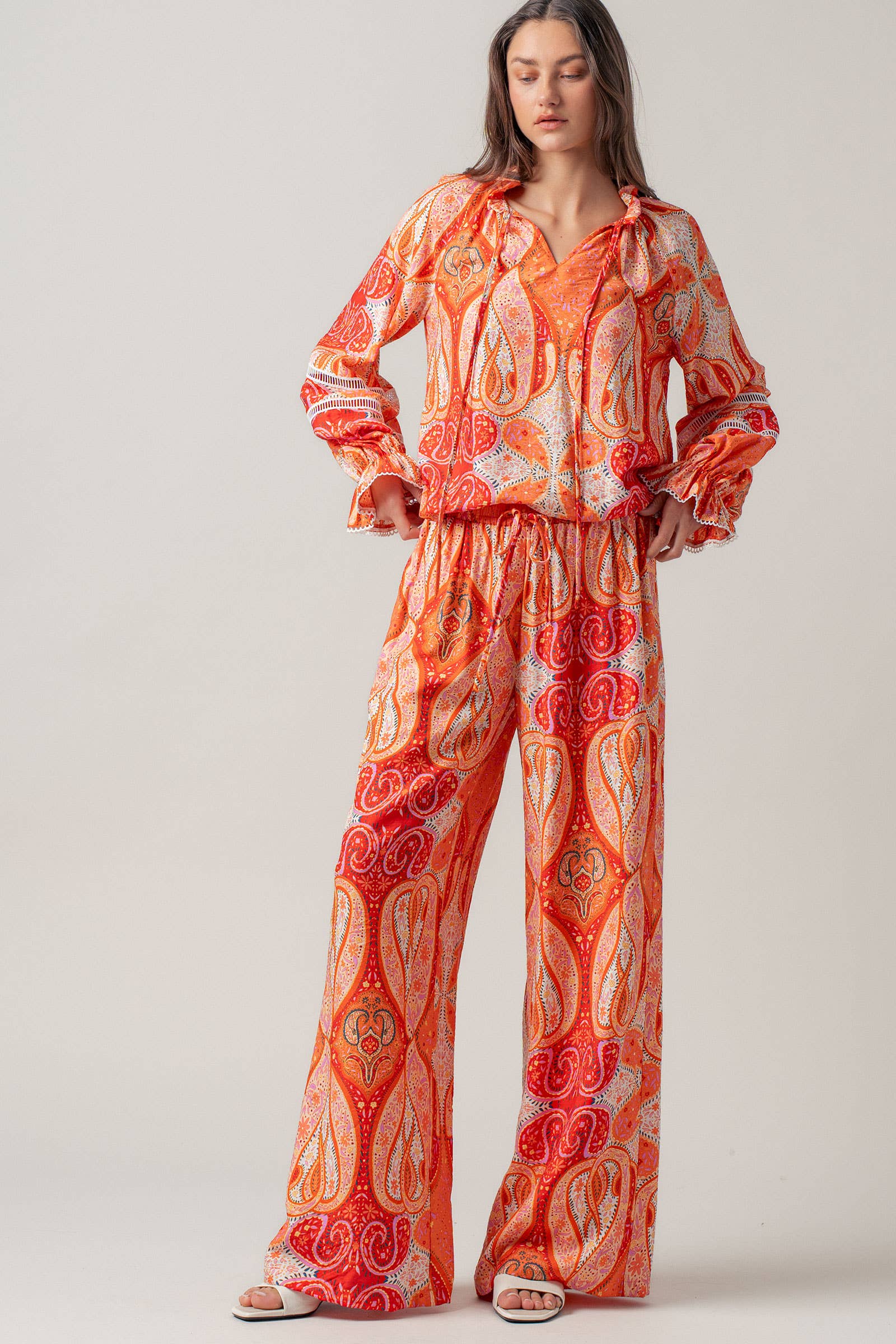 Paisley Print Wide-Leg Statement Pants