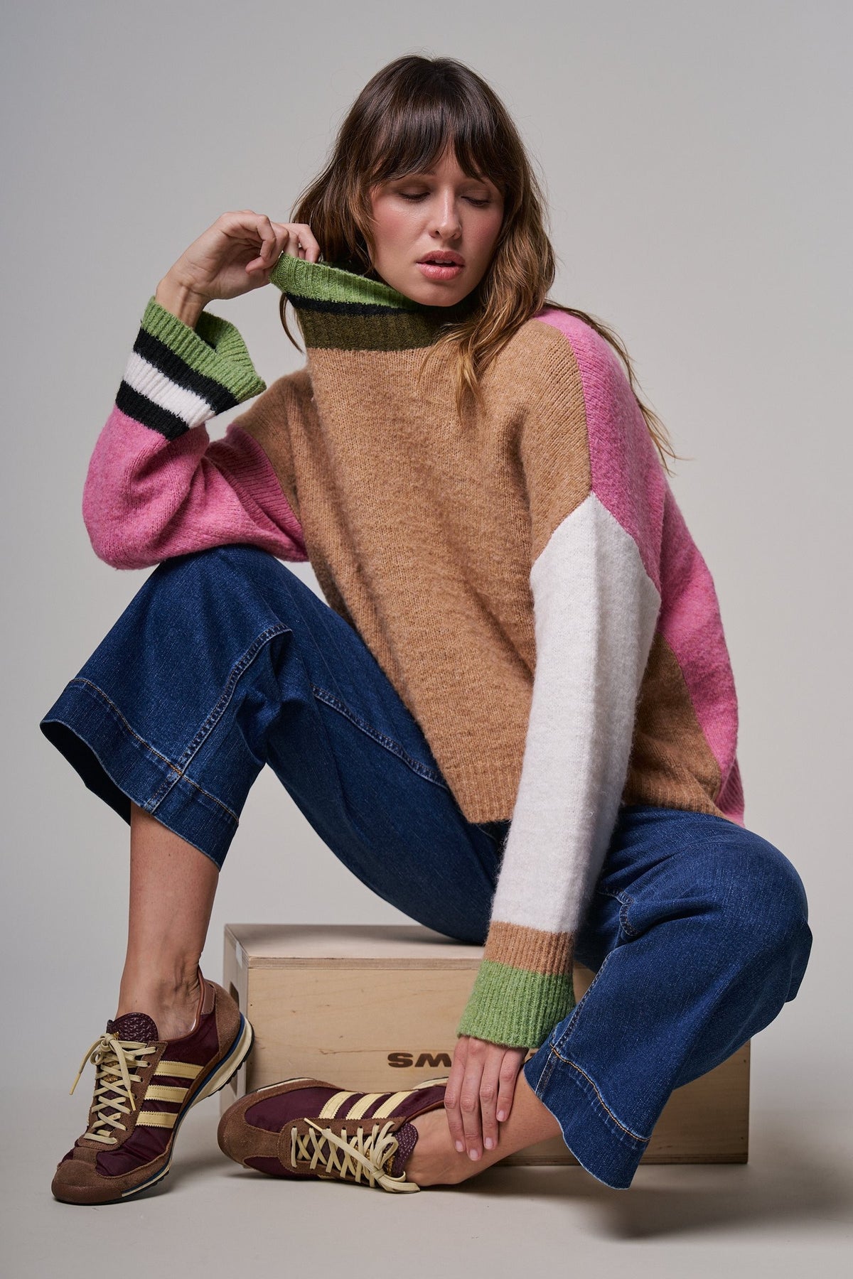Paneled Hues Knit Sweater in PINK - Women's Sweaters | Urban Daizy