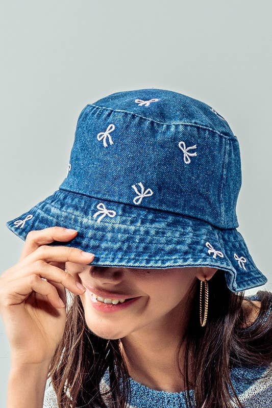 Urban Daizy Embroidered Mini Bow Coquette Denim Bucket Hat Black Bucket Hat - Women's (UDZ-AC-00114) – alternate view 13