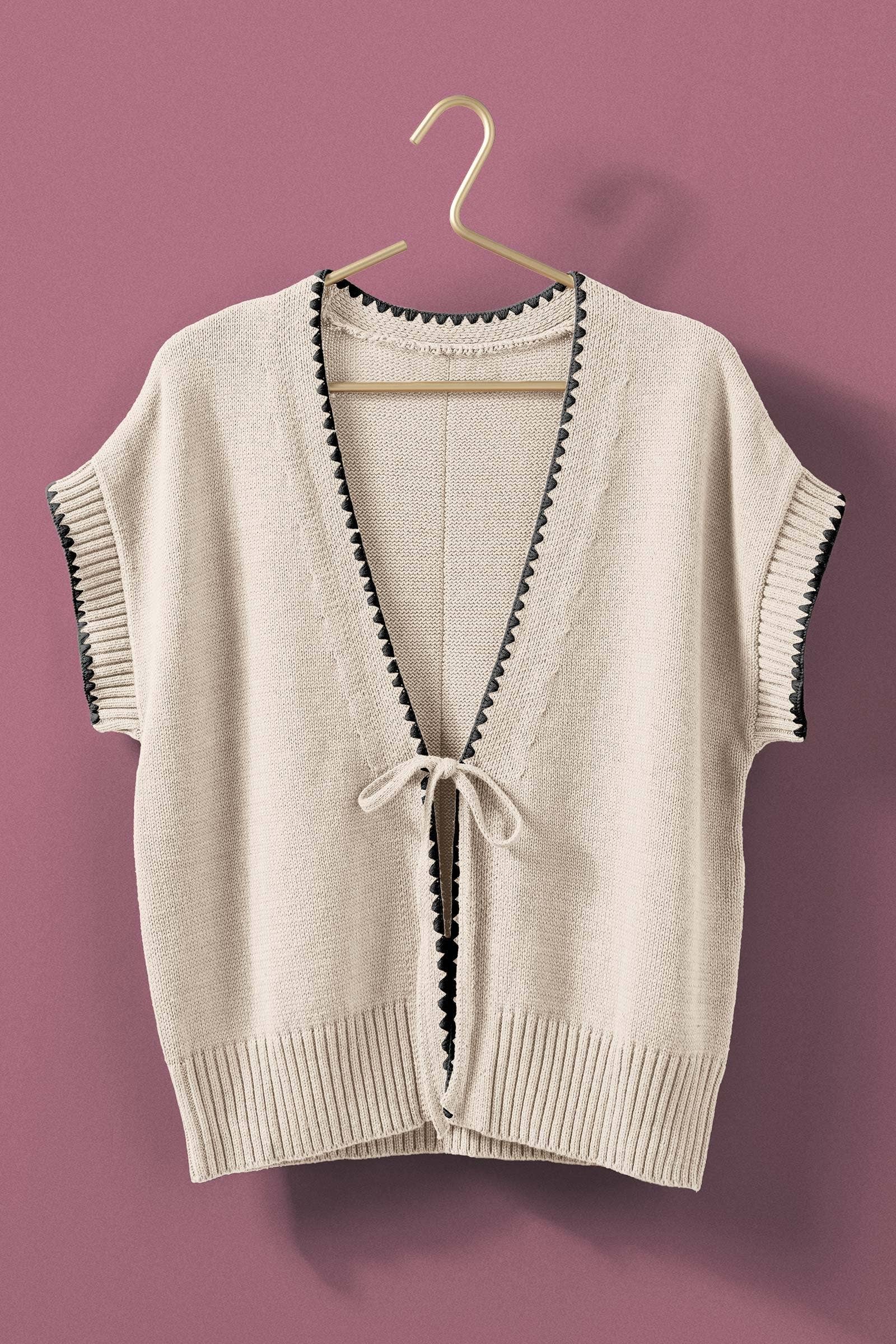 Crochet Trim Tie Front Knit Vest