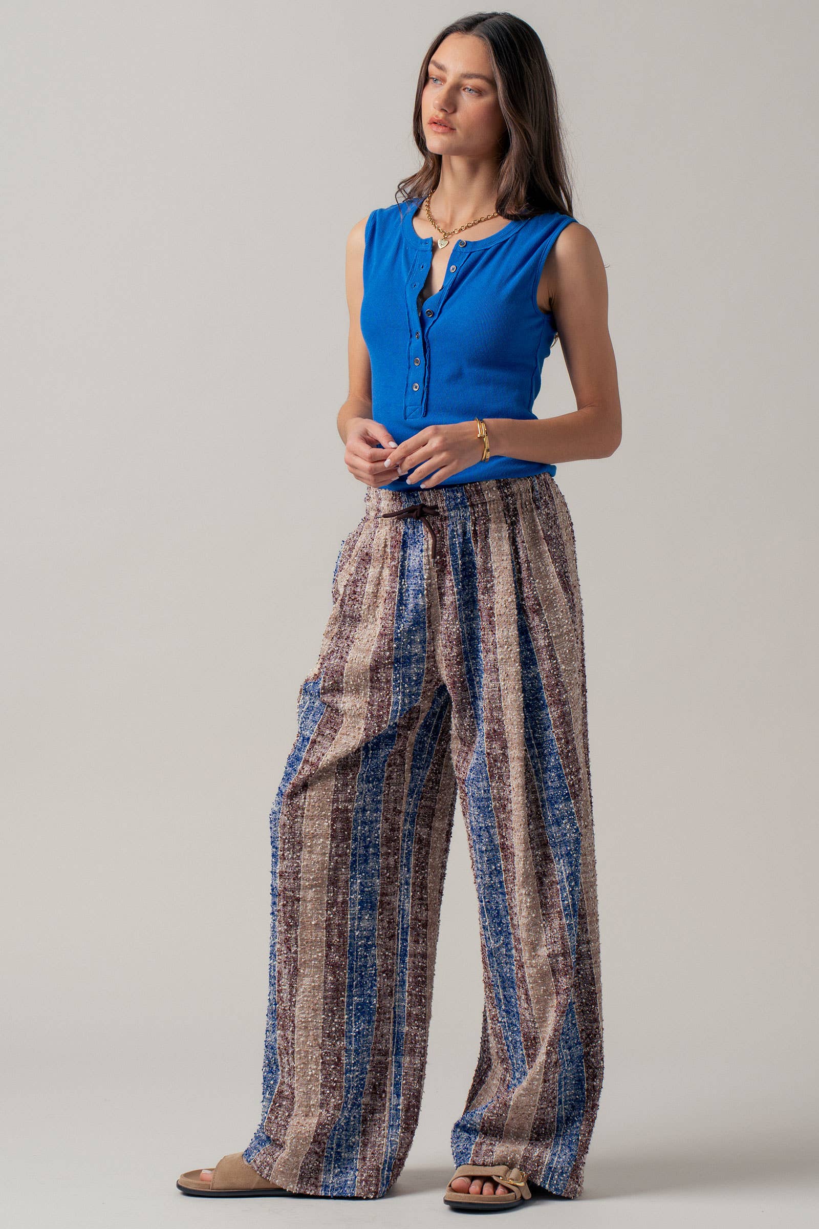Urban Daizy Striped Textured Cotton Wide Leg Pants Blue-Multi Pants - Women's (UDZ-PT-00478) – alternate view 9