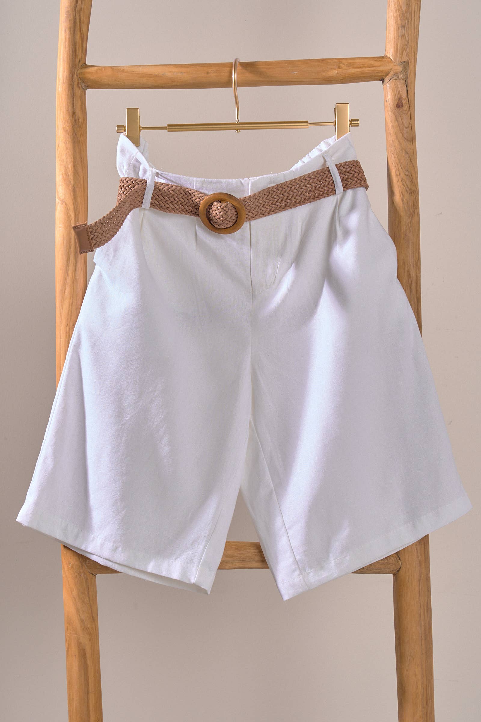 Linen Blend Belted Bermuda Shorts