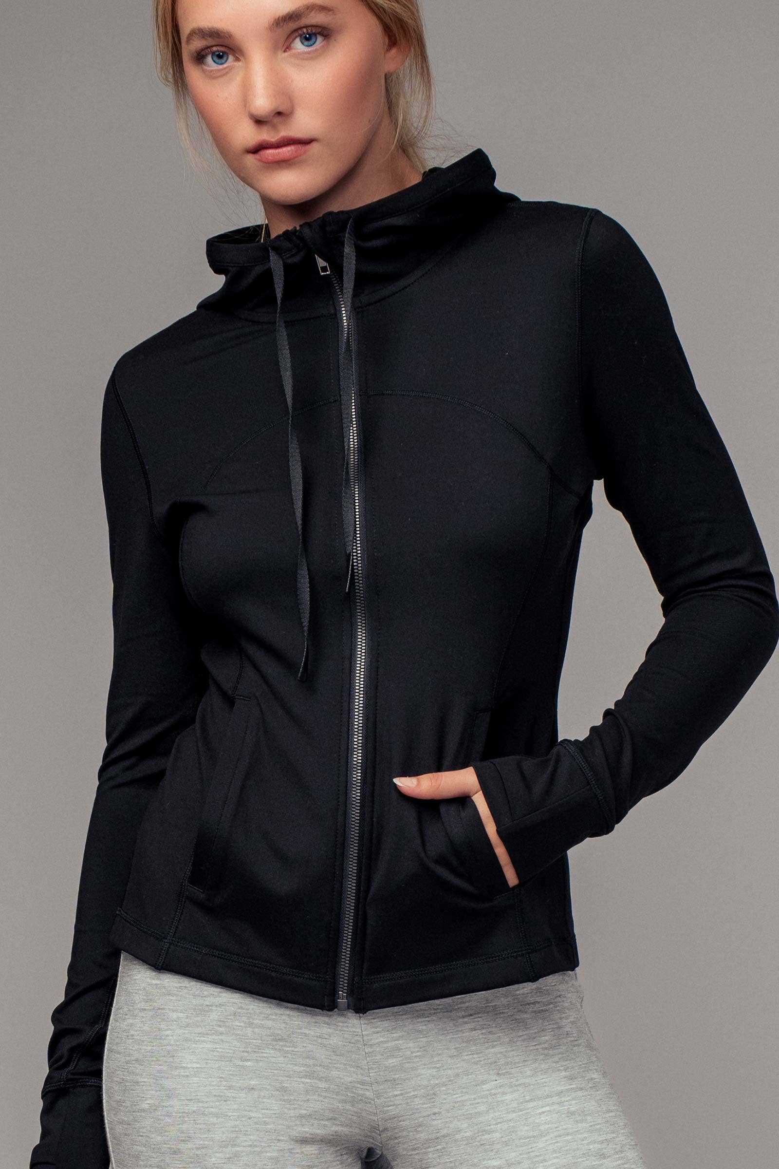 Sculpted Seam Thumbhole Zip Up Active Hoodie