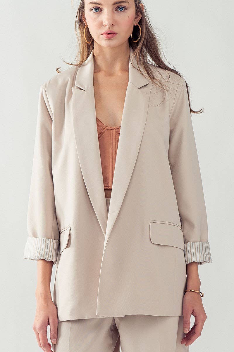 Urban Daizy Open Front Stripe Lining Long Blazer Jacket Green Blazer - Women's (UDZ-OT-00184) – alternate view 3