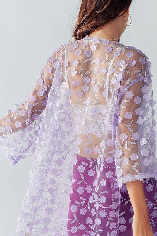 Urban Daizy Romantic Sheer Floral Embroidered Duster Length Kimono Yellow Kimono - Women's (UDZ-KN-00020) – alternate view 13
