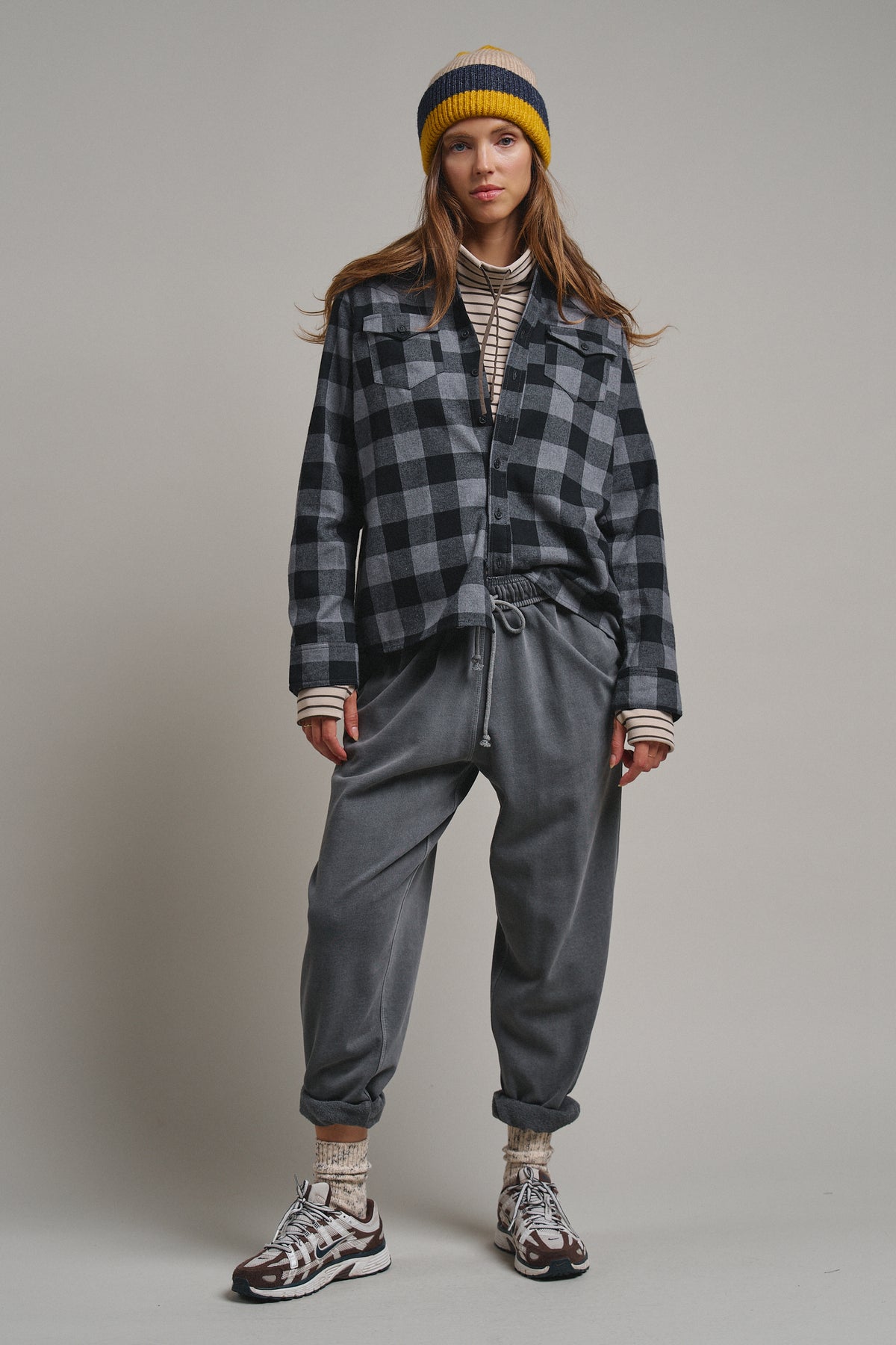 Buffalo Plaid Cropped Flannel Button Down Shirt