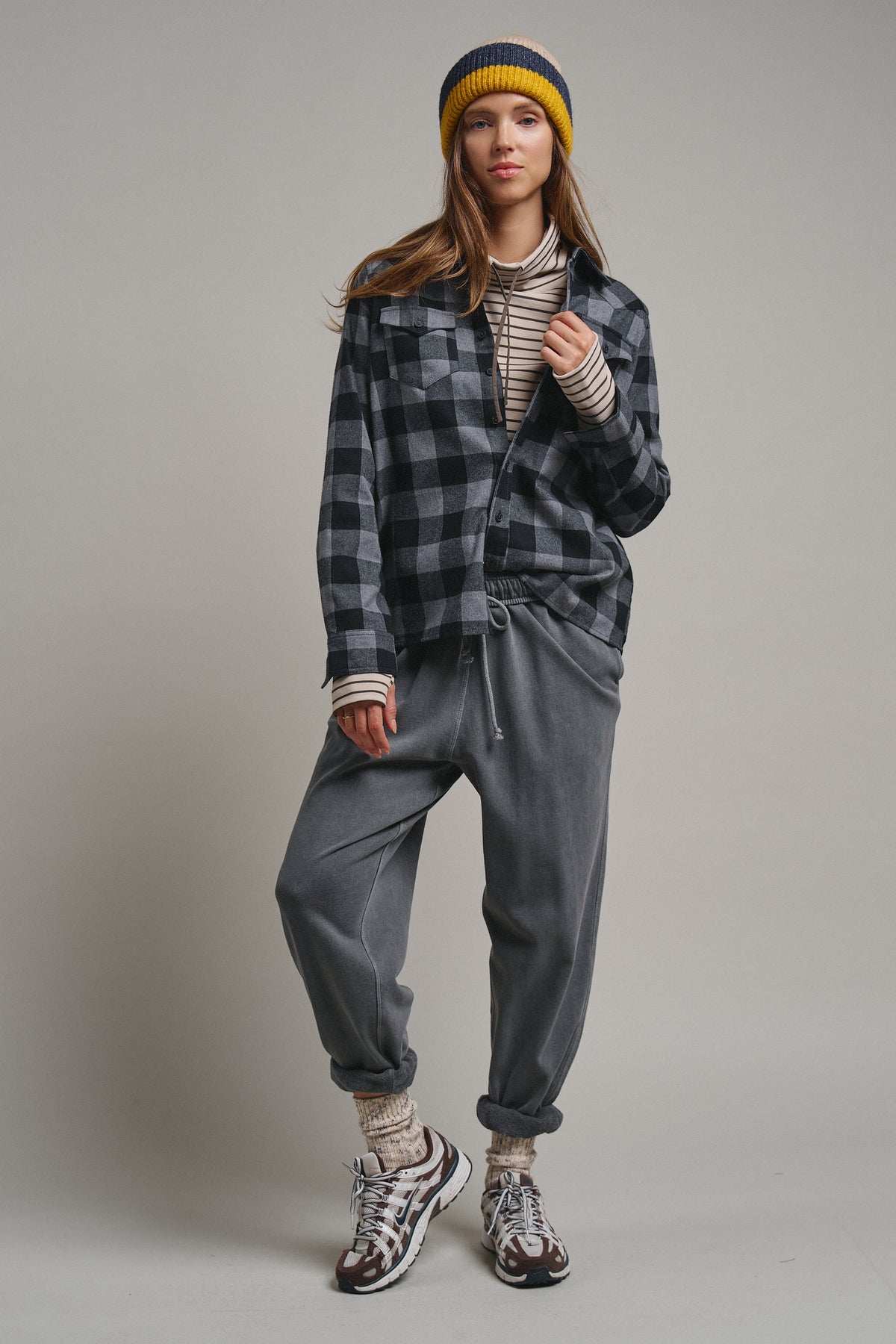 Buffalo Plaid Cropped Flannel Button Down Shirt
