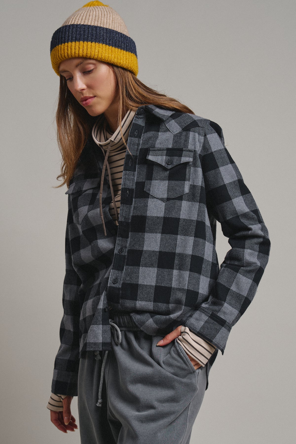 Buffalo Plaid Cropped Flannel Button Down Shirt