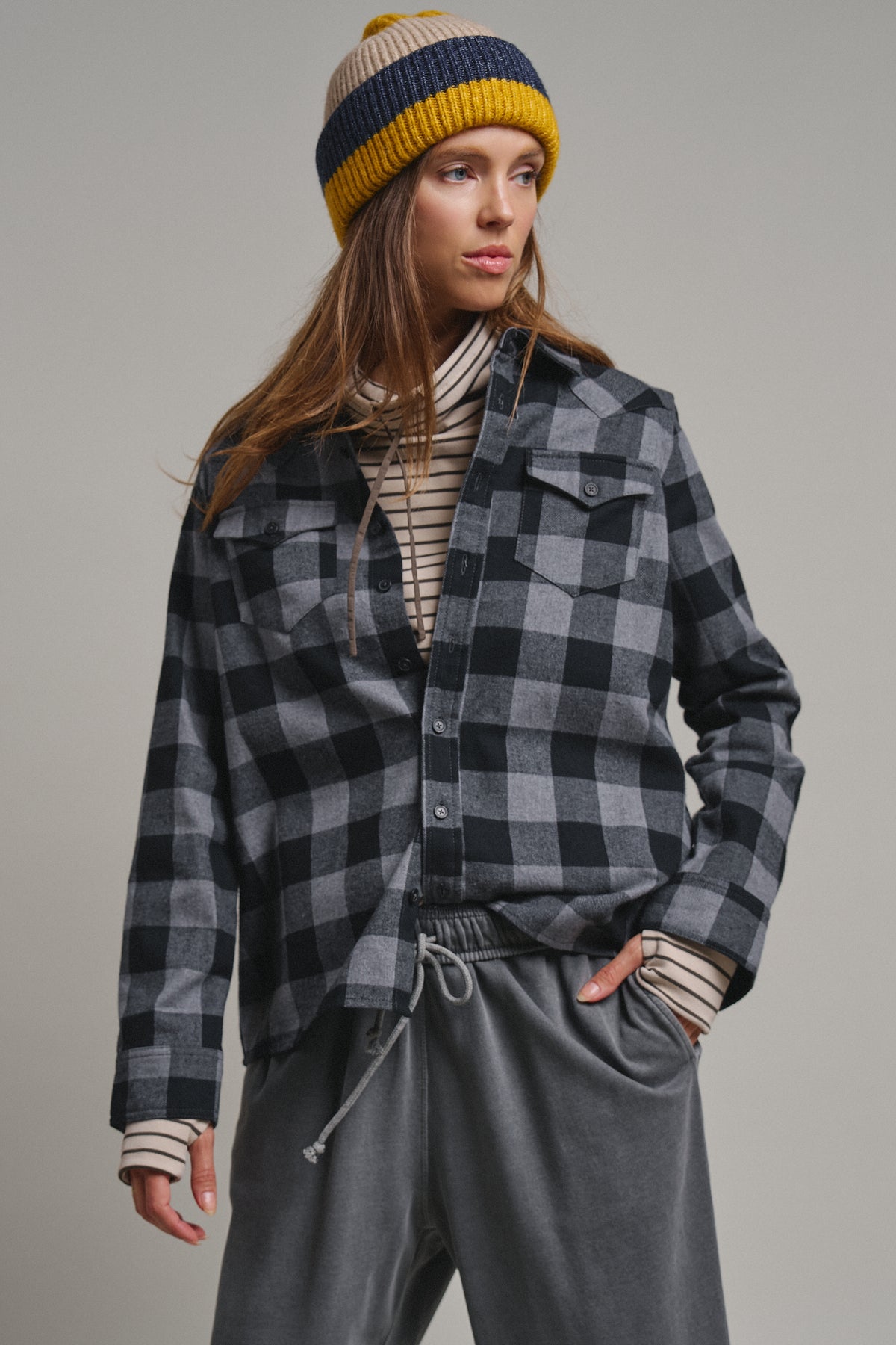Buffalo Plaid Cropped Flannel Button Down Shirt