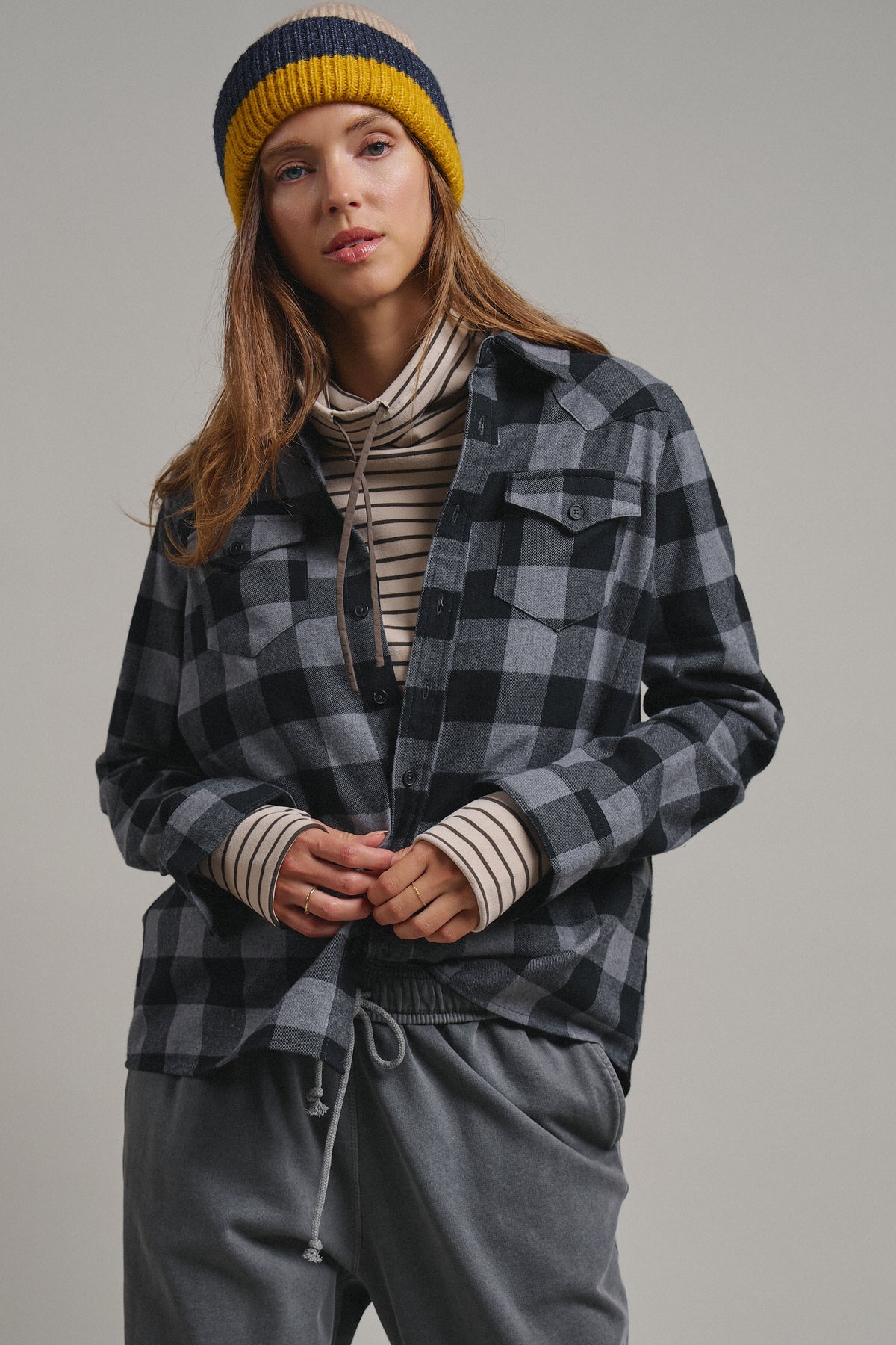 Buffalo Plaid Cropped Flannel Button Down Shirt