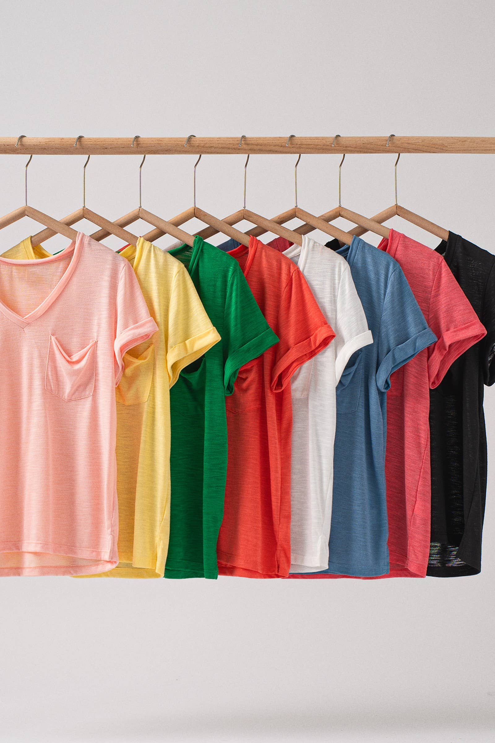 Rolled Sleeve V-Neck Pocket Tee