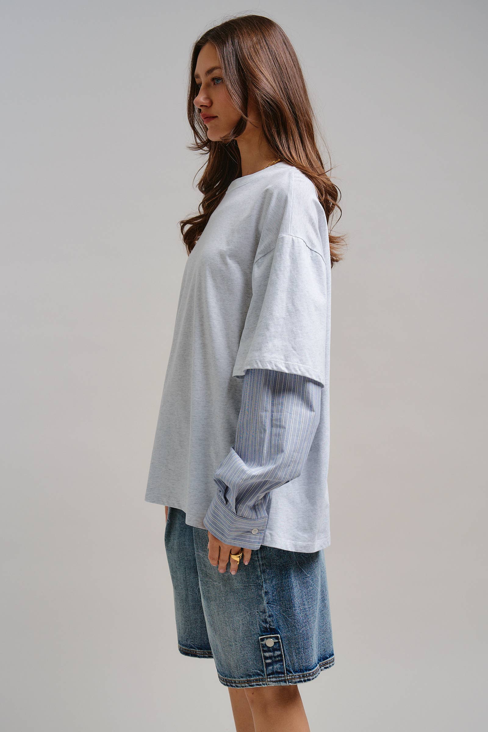Urban Daizy Oversized Faux Layered Mixed Media Shirt Red Tunic - Women's (UDTP1445-Red) – alternate view 21