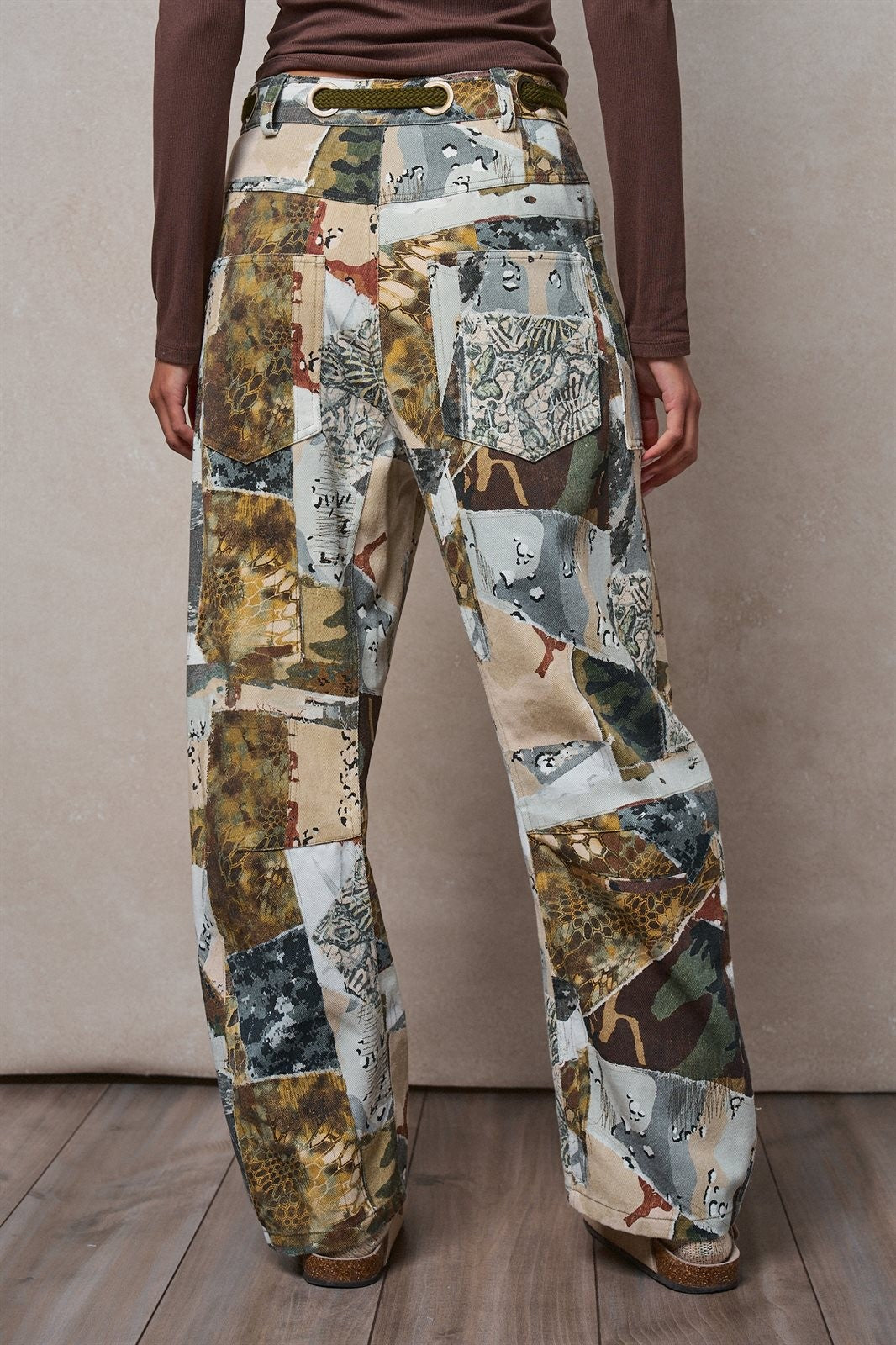 Camo Cargo Pants Wide Leg Patchwork Utility Streetwear in MULTI - Women's Casual Pants | Urban Daizy